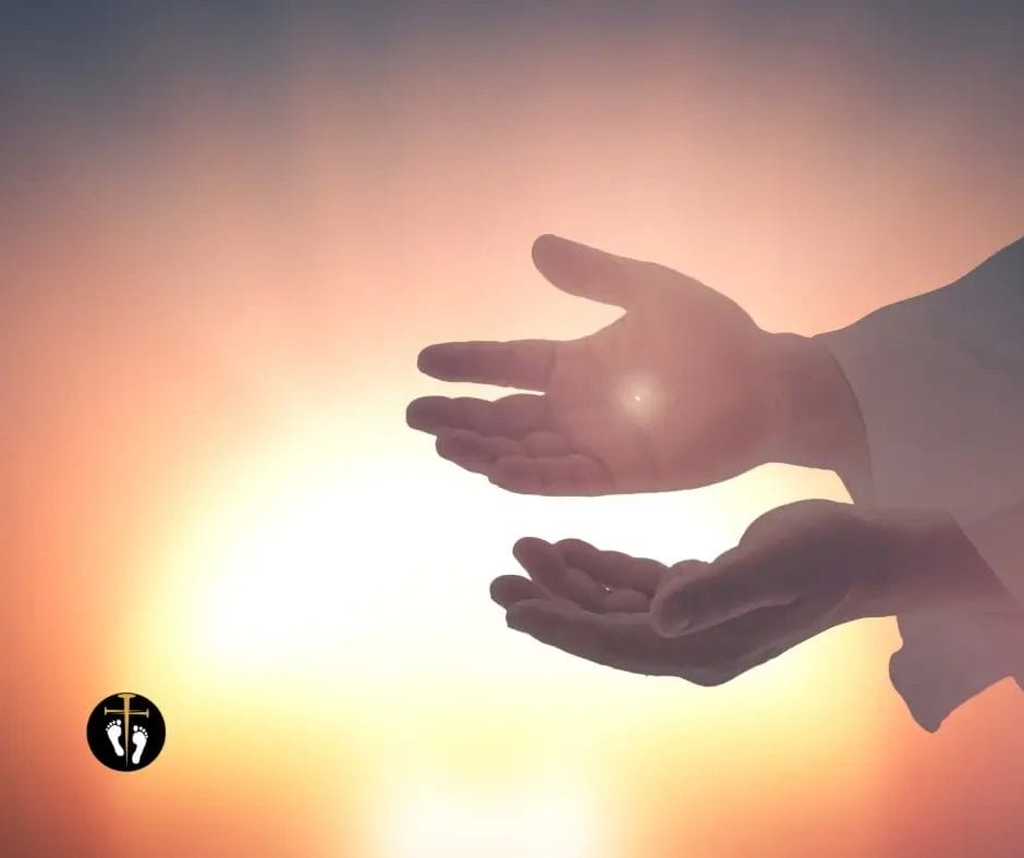 hands reaching toward light, faith and salvation concept, divine light in hands, spiritual connection with God, christian faith image, pathway365 branded artwork