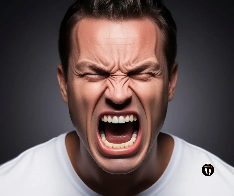Person expressing intense anger symbolizing emotional reaction, lack of control, and the biblical call to patience and self-control
