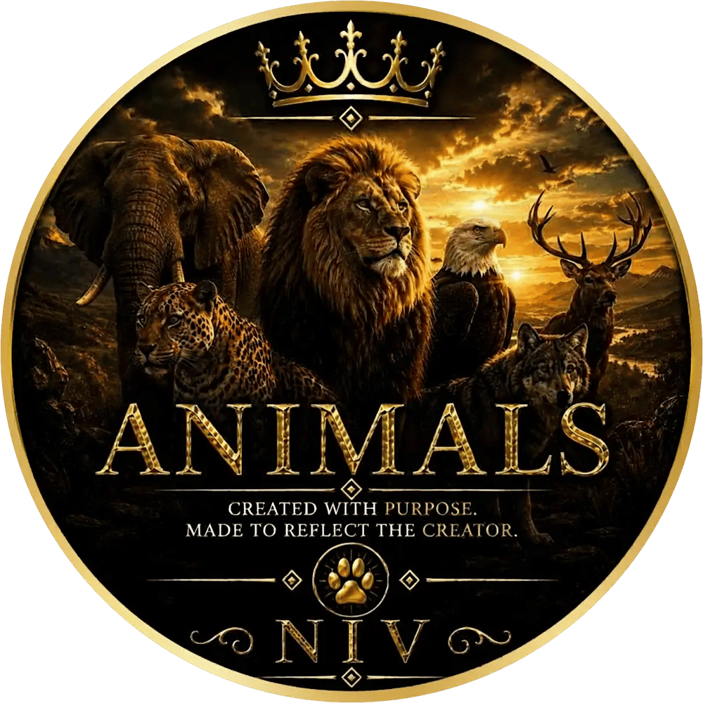 Lion, elephant, eagle, wolf, leopard, and deer representing Bible verses about animals NIV and God’s creation